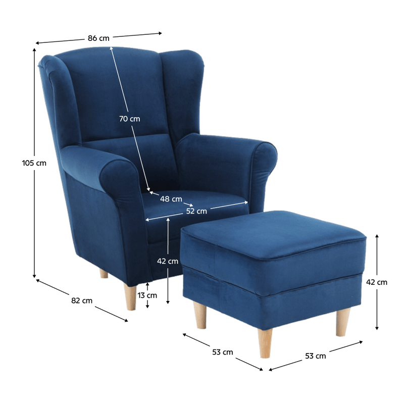 Casa si Gradina - Mobilier - Scaune si fotolii - Fotolii - Fotoliu cu taburet, material albastru, ASTRID - Infinity.ro