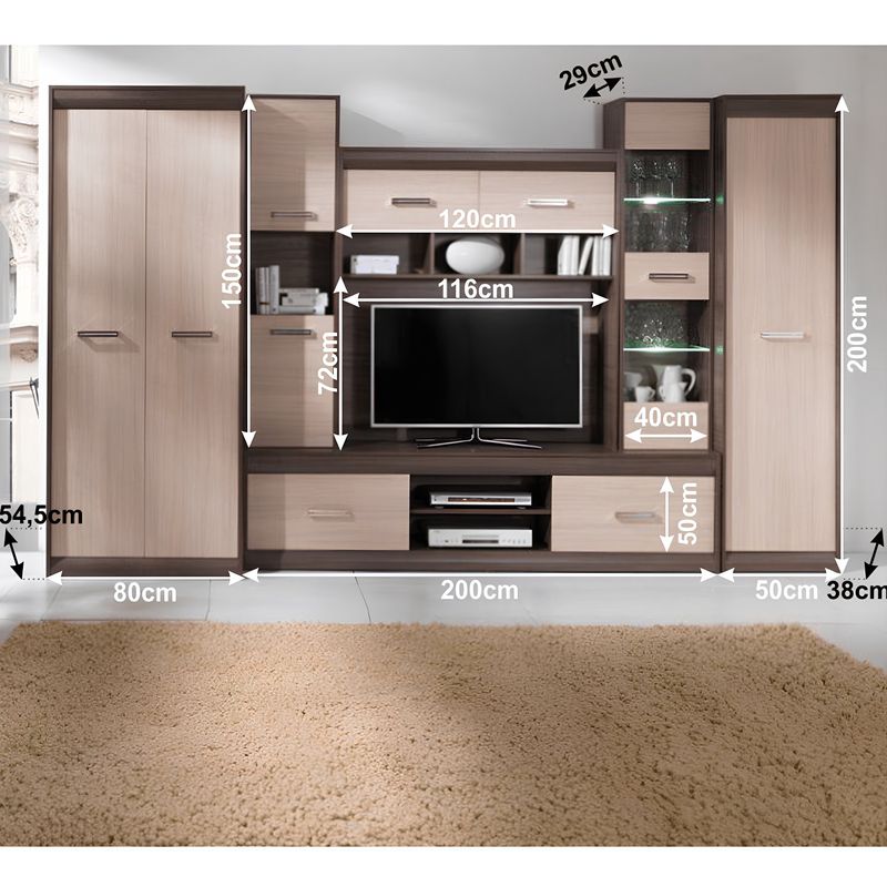 Casa si Gradina - Mobilier - Seturi de mobilier - Seturi living - Mobila de living, PAL/MDF, stejar deschis/stejar inchis, KORINA - Infinity.ro