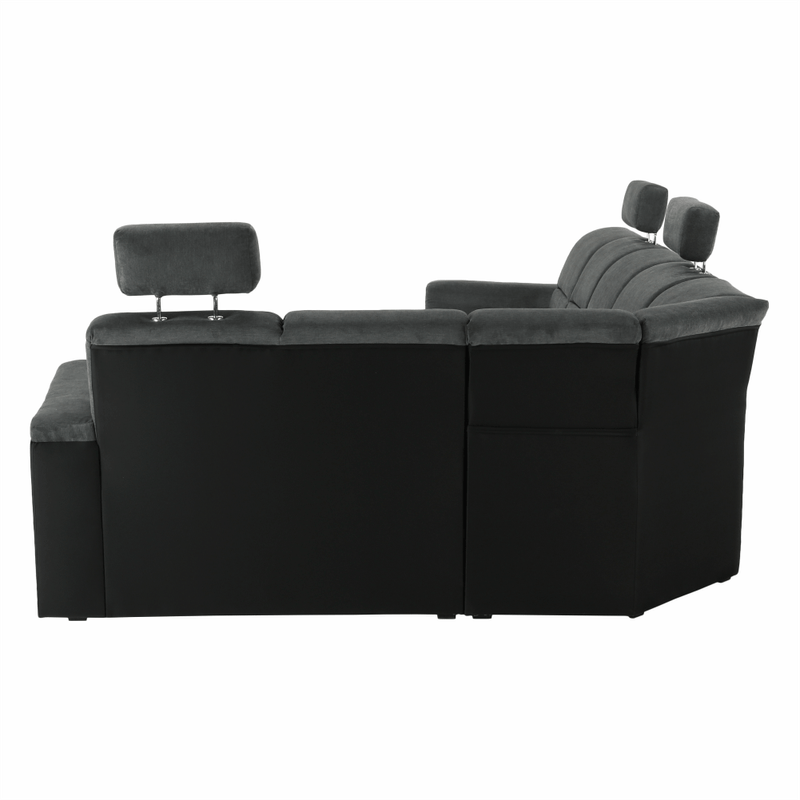 Casa si Gradina - Mobilier - Canapele si coltare - Coltare - Coltar, piele ecologica negru/material, model dreapta, SANTIAGO U - Infinity.ro