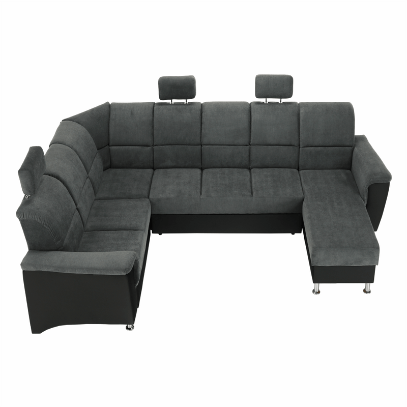 Casa si Gradina - Mobilier - Canapele si coltare - Coltare - Coltar, piele eco neagra/textil gri inchis, stanga, SANTIAGO U - Infinity.ro