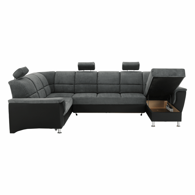 Casa si Gradina - Mobilier - Canapele si coltare - Coltare - Coltar, piele eco neagra/textil gri inchis, stanga, SANTIAGO U - Infinity.ro