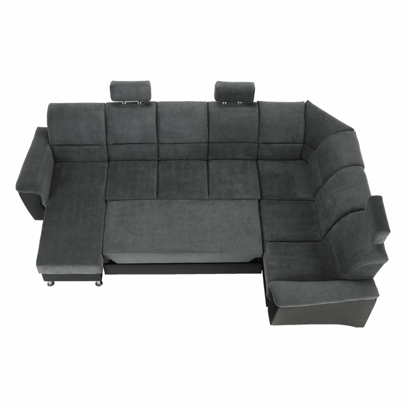 Casa si Gradina - Mobilier - Canapele si coltare - Coltare - Coltar, piele ecologica negru/material, model dreapta, SANTIAGO U - Infinity.ro