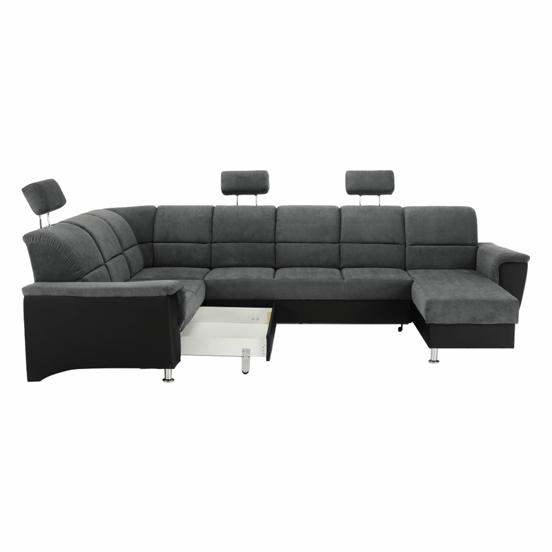 Casa si Gradina - Mobilier - Canapele si coltare - Coltare - Coltar, piele eco neagra/textil gri inchis, stanga, SANTIAGO U - Infinity.ro