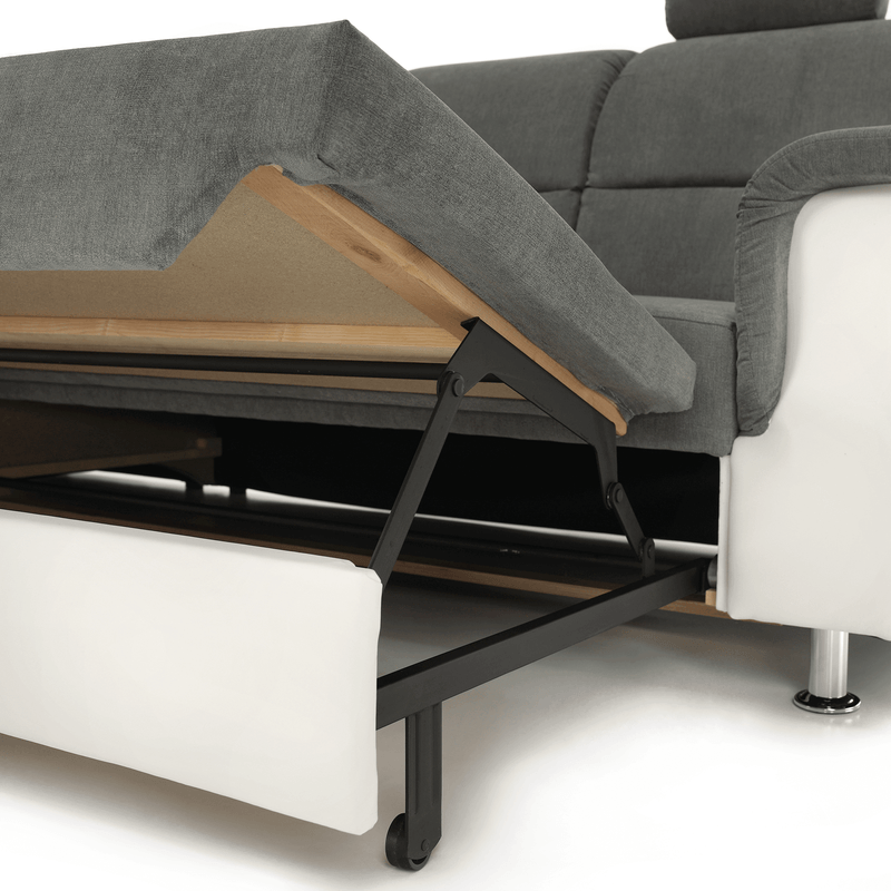 Casa si Gradina - Mobilier - Canapele si coltare - Coltare - Coltar mic, piele ecologica alb/material textil gri, model stanga, SANTIAGO - Infinity.ro