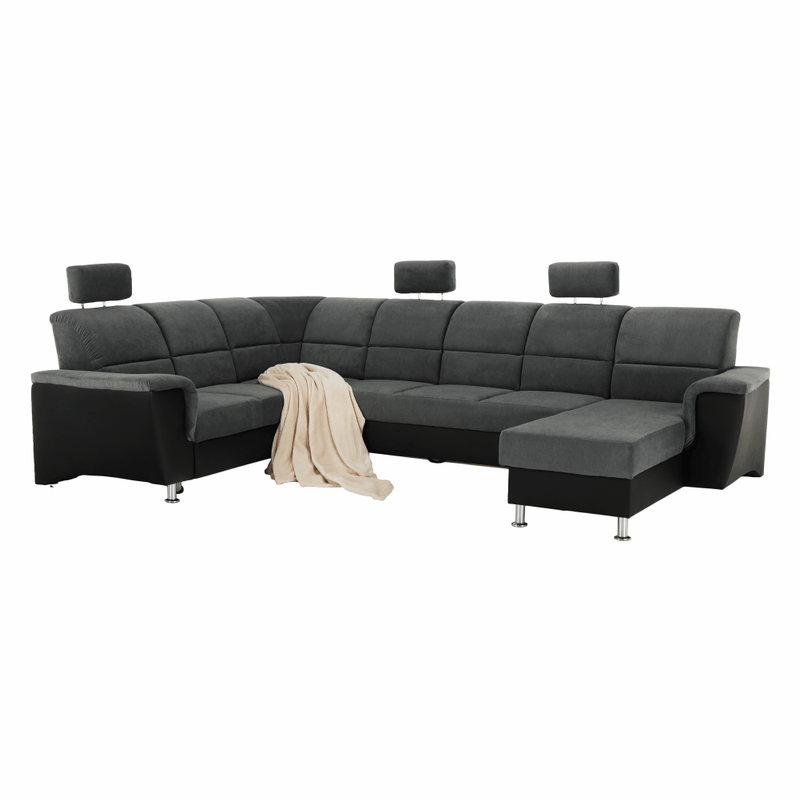 Casa si Gradina - Mobilier - Canapele si coltare - Coltare - Coltar, piele eco neagra/textil gri inchis, stanga, SANTIAGO U - Infinity.ro