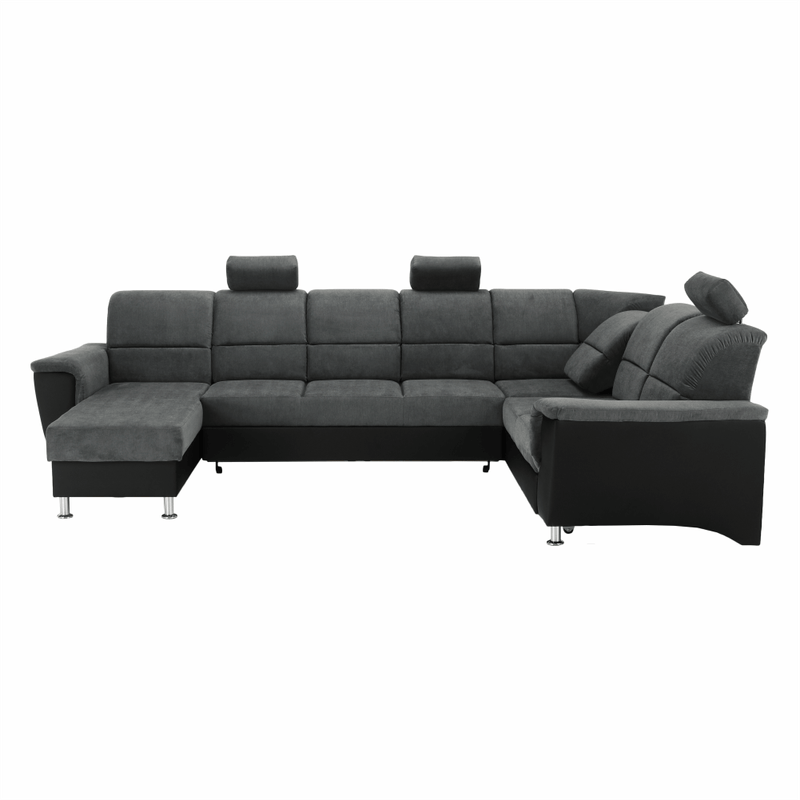 Casa si Gradina - Mobilier - Canapele si coltare - Coltare - Coltar, piele ecologica negru/material, model dreapta, SANTIAGO U - Infinity.ro