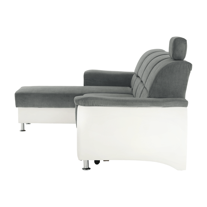 Casa si Gradina - Mobilier - Canapele si coltare - Coltare - Coltar mic, piele ecologica alb/material textil gri, model stanga, SANTIAGO - Infinity.ro