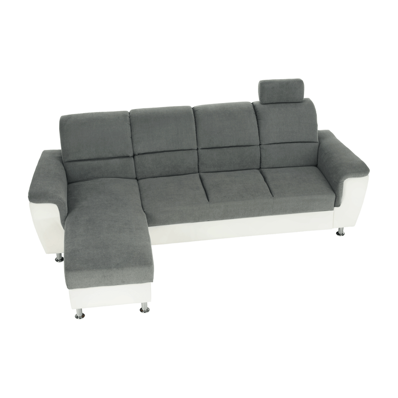 Casa si Gradina - Mobilier - Canapele si coltare - Coltare - Coltar mic, piele ecologica alb/material textil gri, model stanga, SANTIAGO - Infinity.ro