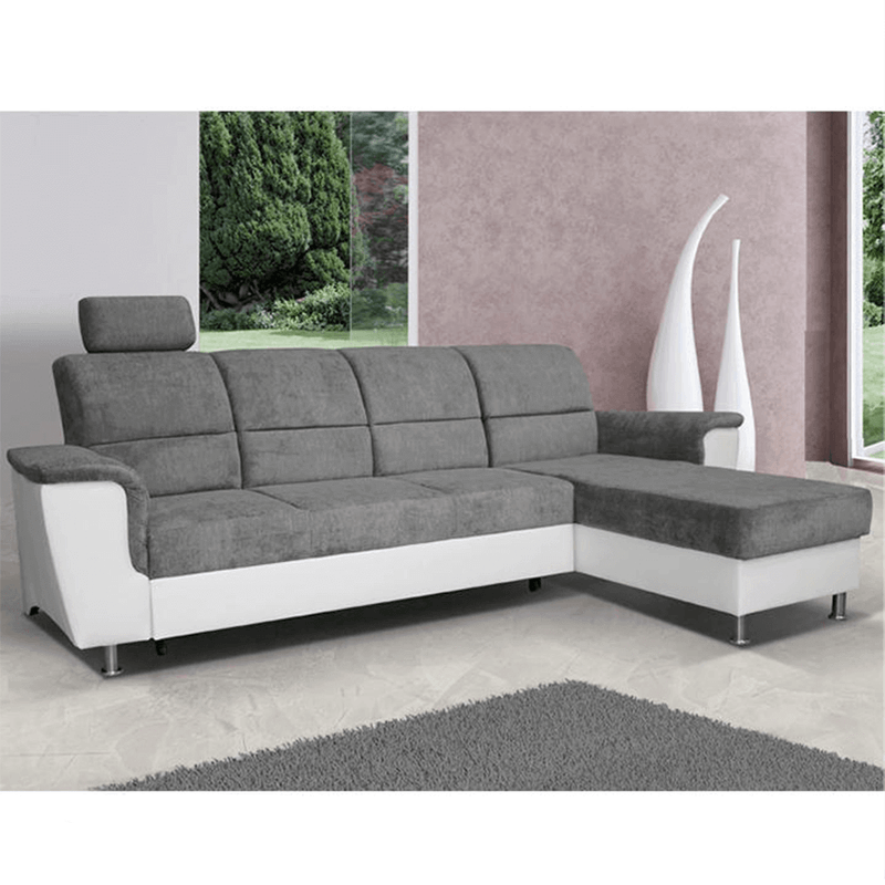 Casa si Gradina - Mobilier - Canapele si coltare - Coltare - Coltar mic, piele ecologica alb/material textil gri, model dreapta, SANTIAGO Coltar MIC - Infinity.ro