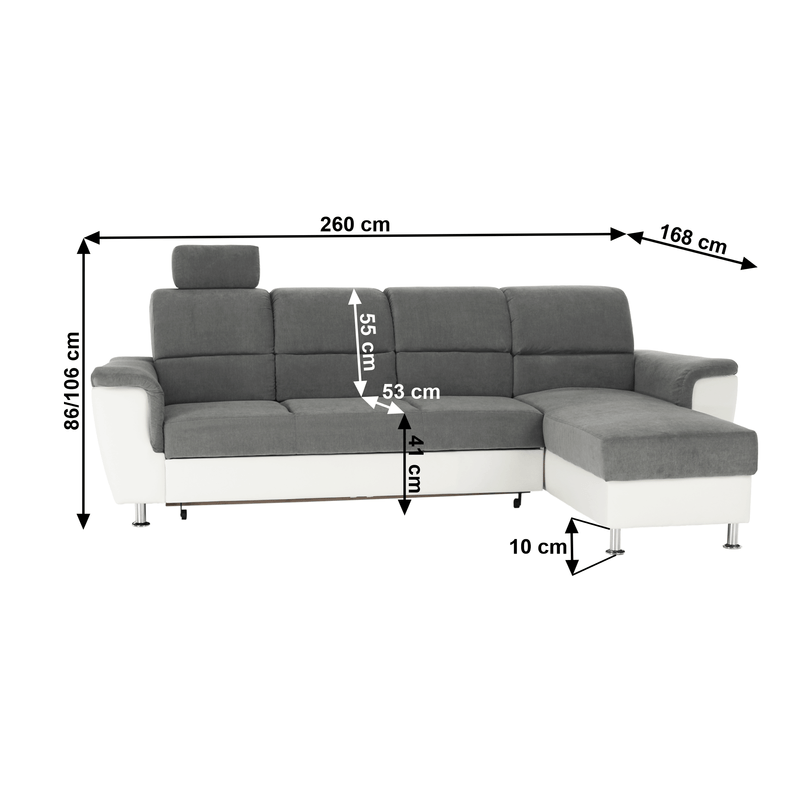Casa si Gradina - Mobilier - Canapele si coltare - Coltare - Coltar mic, piele ecologica alb/material textil gri, model dreapta, SANTIAGO Coltar MIC - Infinity.ro
