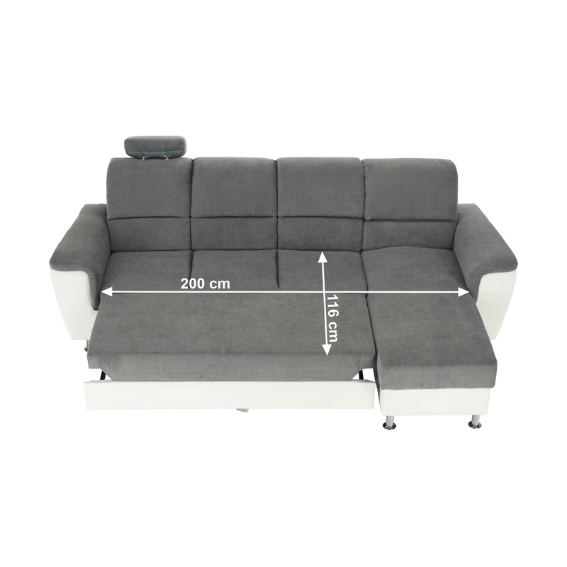 Casa si Gradina - Mobilier - Canapele si coltare - Coltare - Coltar mic, piele ecologica alb/material textil gri, model dreapta, SANTIAGO Coltar MIC - Infinity.ro