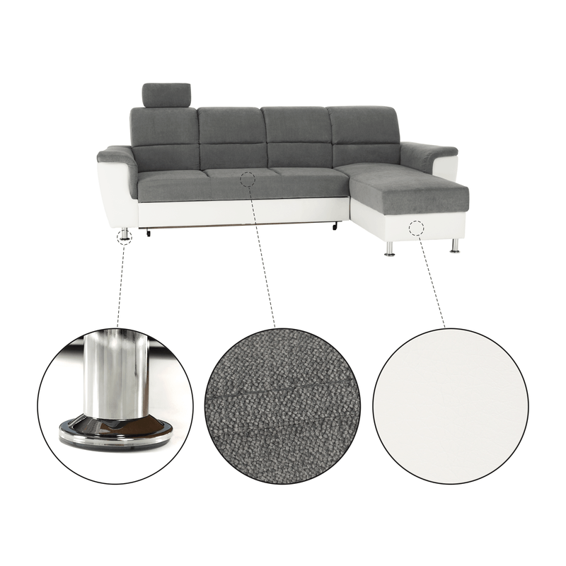 Casa si Gradina - Mobilier - Canapele si coltare - Coltare - Coltar mic, piele ecologica alb/material textil gri, model dreapta, SANTIAGO Coltar MIC - Infinity.ro