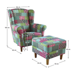 Casa si Gradina - Mobilier - Scaune si fotolii - Fotolii - Fotoliu cu taburet, material textil in stilul patchwork M1, ASTRID - Infinity.ro