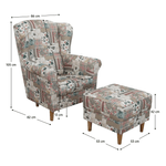 Casa si Gradina - Mobilier - Scaune si fotolii - Fotolii - Fotoliu cu taburet, material textil in stilul patchwork Viorica 1, ASTRID - Infinity.ro