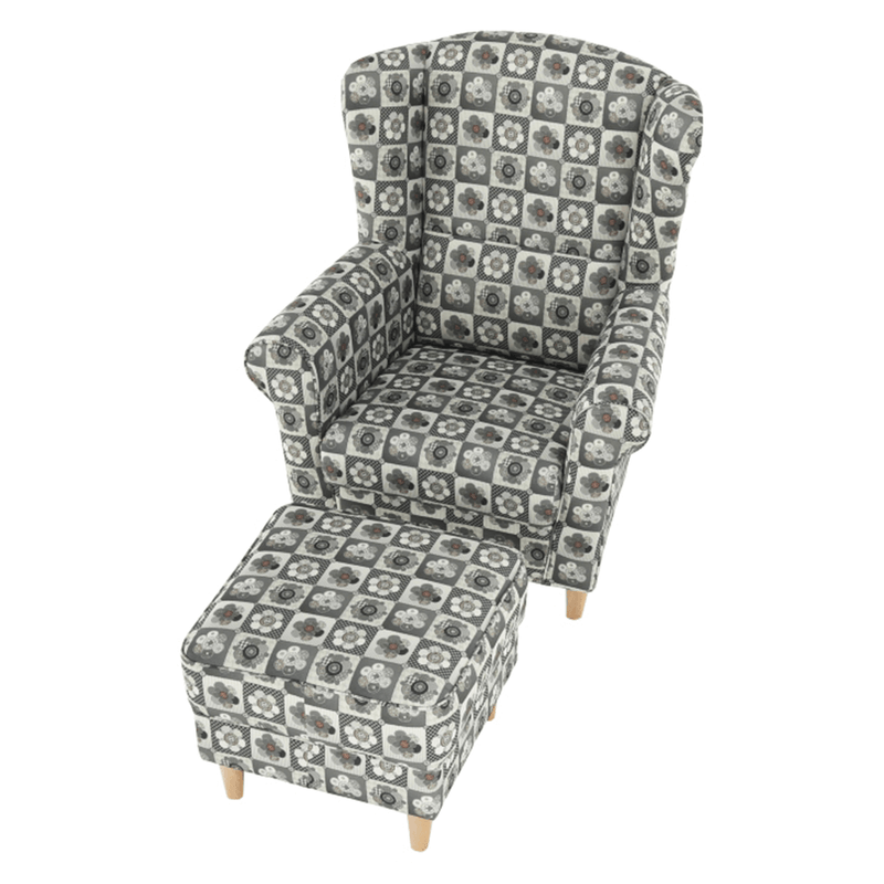 Casa si Gradina - Mobilier - Scaune si fotolii - Fotolii - Fotoliu cu taburet, material textil in stilul patchwork N1, ASTRID - Infinity.ro