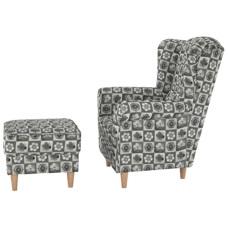 Casa si Gradina - Mobilier - Scaune si fotolii - Fotolii - Fotoliu cu taburet, material textil in stilul patchwork N1, ASTRID - Infinity.ro