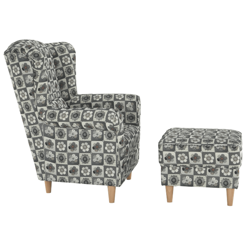 Casa si Gradina - Mobilier - Scaune si fotolii - Fotolii - Fotoliu cu taburet, material textil in stilul patchwork N1, ASTRID - Infinity.ro