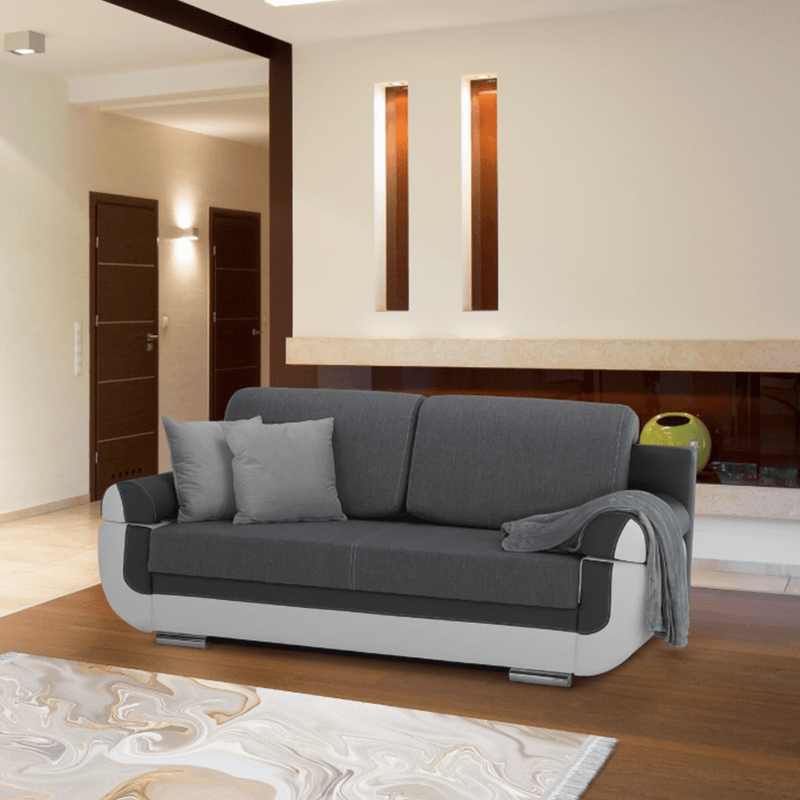 Casa si Gradina - Mobilier - Canapele si coltare - Canapele - Canapea, piele ecologica alba+gri/material textil gri, KARDYN - Infinity.ro