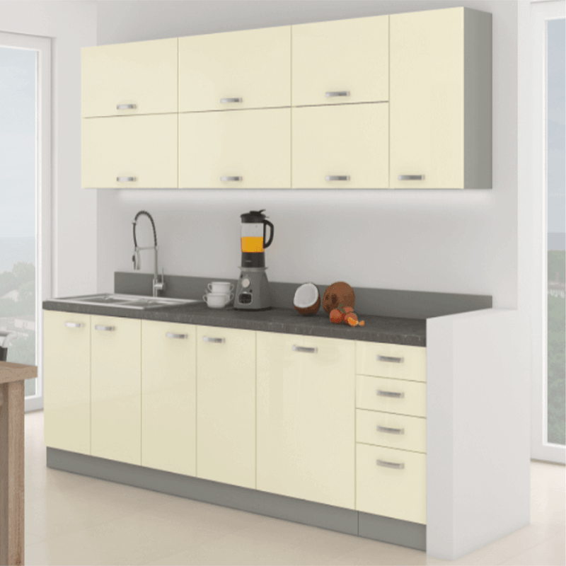 Casa si Gradina - Mobilier - Seturi de mobilier - Seturi bucatarie - Ansamblul de bucatarie, crem extra lucios/gri, PRADO - Infinity.ro