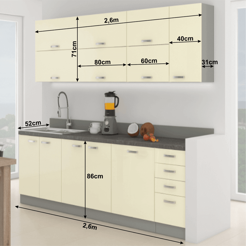 Casa si Gradina - Mobilier - Seturi de mobilier - Seturi bucatarie - Ansamblul de bucatarie, crem extra lucios/gri, PRADO - Infinity.ro