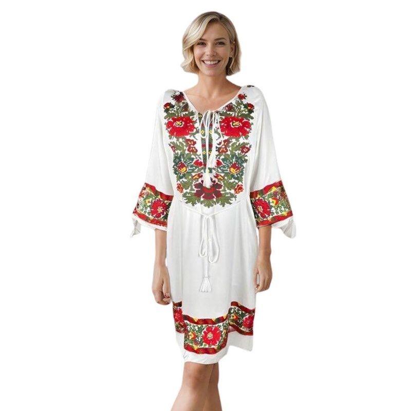Fashion, accesorii si bijuterii - Femei - Imbracaminte femei - Rochii femei - Rochie traditionala dama RL25 alb/verde , marimea S - Infinity.ro