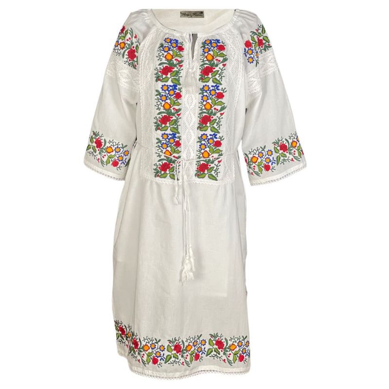 Fashion, accesorii si bijuterii - Femei - Imbracaminte femei - Rochii femei - Rochie traditionala dama R24, alb/verde , marimea S - Infinity.ro