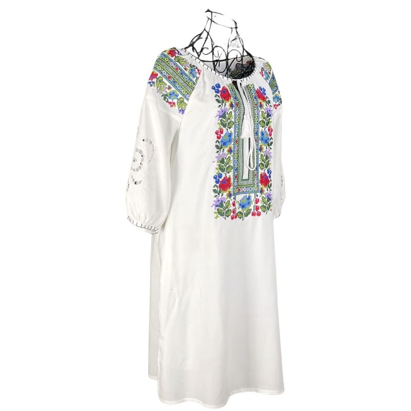 Fashion, accesorii si bijuterii - Femei - Imbracaminte femei - Rochii femei - Rochie traditionala dama R24, alb/mov , marimea S - Infinity.ro