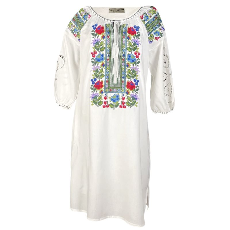 Fashion, accesorii si bijuterii - Femei - Imbracaminte femei - Rochii femei - Rochie traditionala dama R24, alb/mov , marimea S - Infinity.ro