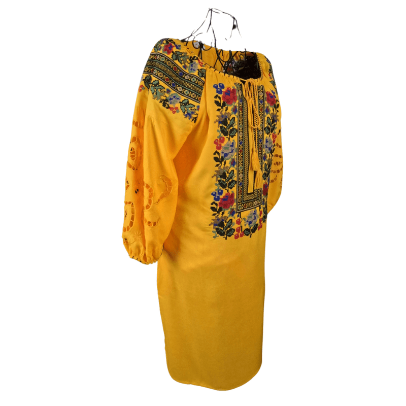 Fashion, accesorii si bijuterii - Femei - Imbracaminte femei - Rochii femei - Rochie traditionala dama R, galben , marimea S - Infinity.ro