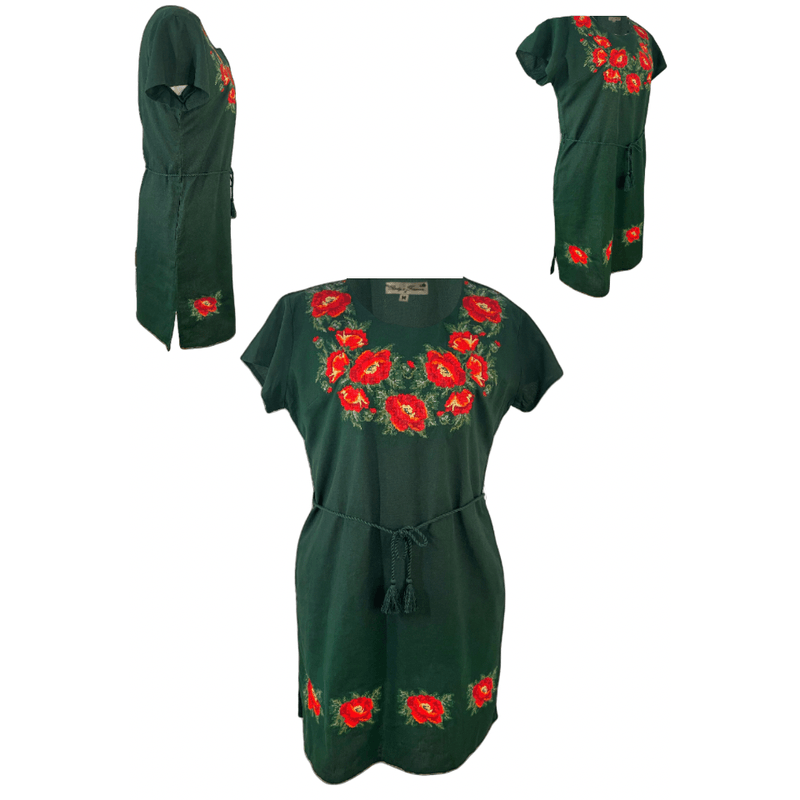 Fashion, accesorii si bijuterii - Femei - Imbracaminte femei - Rochii femei - Rochie casual dama R777, verde/rosu , marime L, verde/rosu - Infinity.ro