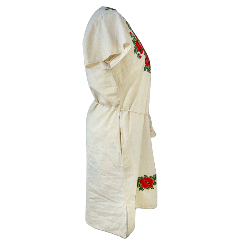 Fashion, accesorii si bijuterii - Femei - Imbracaminte femei - Rochii femei - Rochie casual dama R777,  bej/rosu , marime L, bej/rosu - Infinity.ro