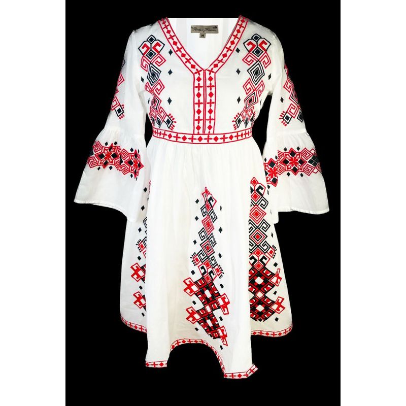 Fashion, accesorii si bijuterii - Femei - Imbracaminte femei - Rochii femei - Rochie casual dama R777, alb laptos/rosu , marime S, alb laptos/rosu - Infinity.ro