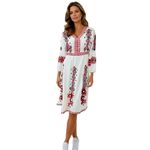 Fashion, accesorii si bijuterii - Femei - Imbracaminte femei - Rochii femei - Rochie casual dama R777, alb laptos/rosu , marime S, alb laptos/rosu - Infinity.ro