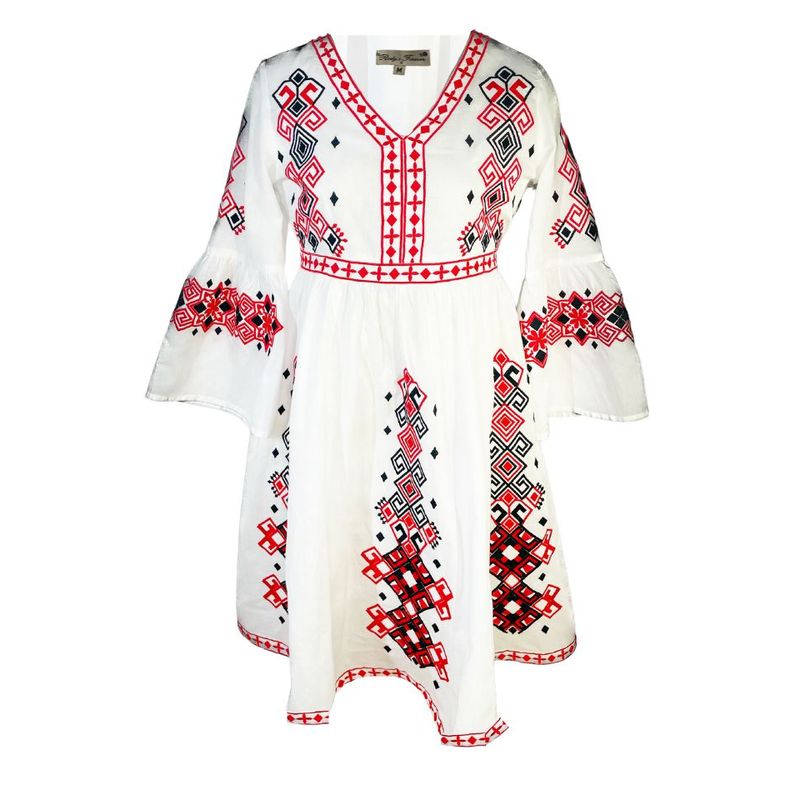 Fashion, accesorii si bijuterii - Femei - Imbracaminte femei - Rochii femei - Rochie casual dama R777, alb laptos/rosu , marime S, alb laptos/rosu - Infinity.ro