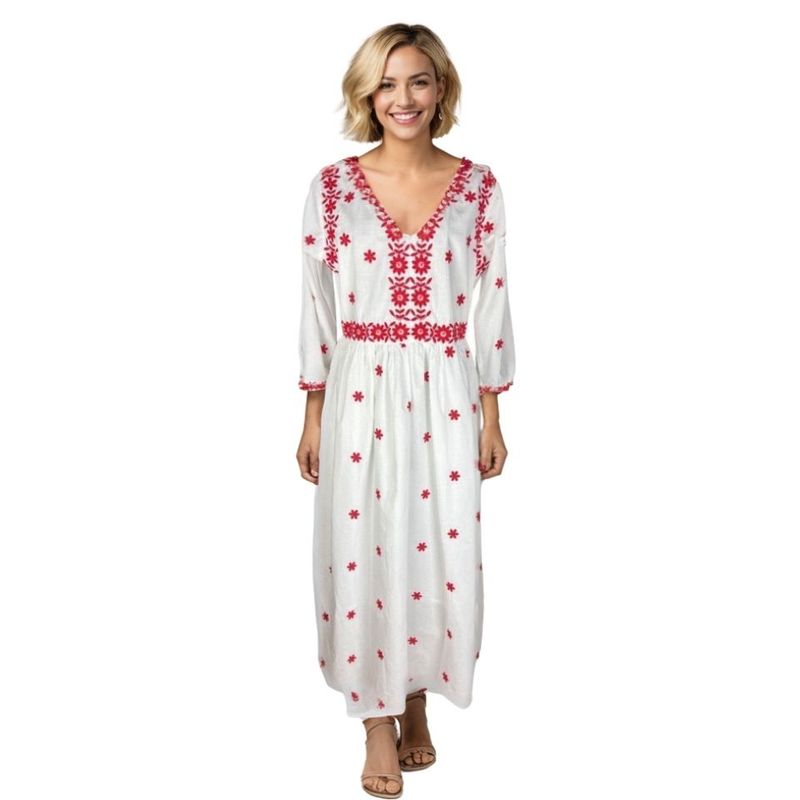 Fashion, accesorii si bijuterii - Femei - Imbracaminte femei - Rochii femei - Rochie dama S25 alb/rosu , marimea S - Infinity.ro