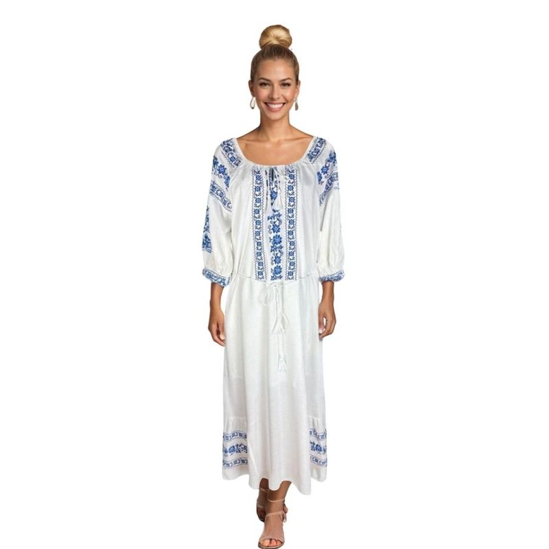 Fashion, accesorii si bijuterii - Femei - Imbracaminte femei - Rochii femei - Rochie dama S25 alb/albastru , marimea L - Infinity.ro