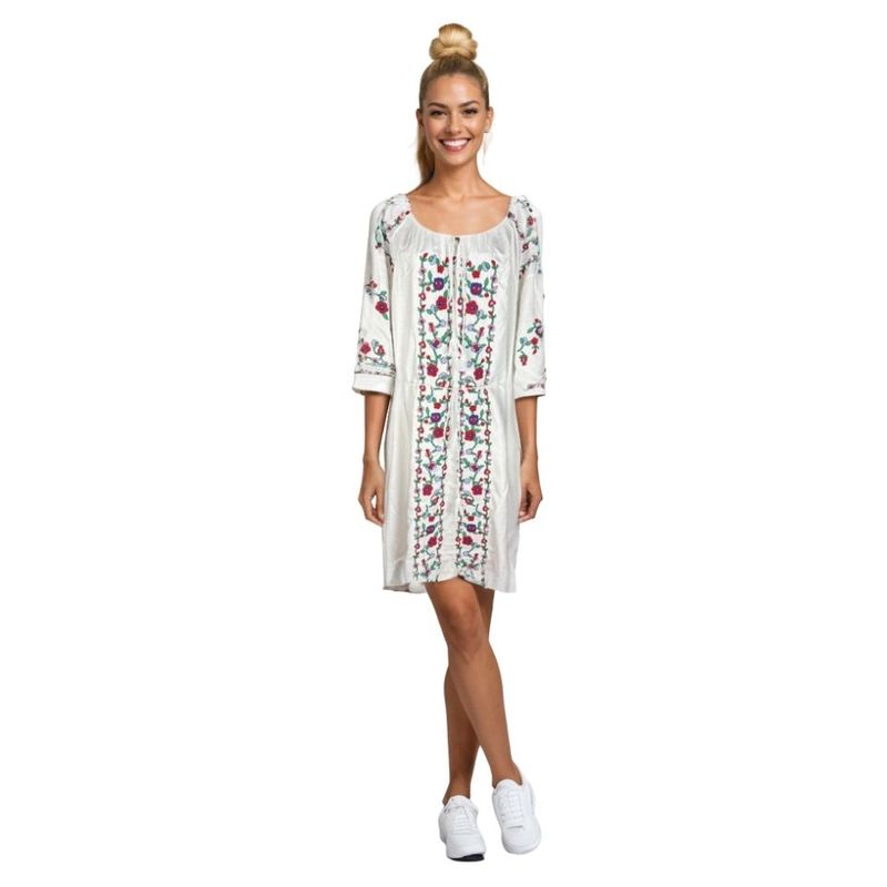 Fashion, accesorii si bijuterii - Femei - Imbracaminte femei - Rochii femei - Rochie dama S25 alb/mov , marimea S - Infinity.ro