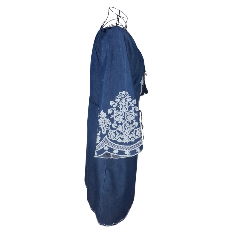 Fashion, accesorii si bijuterii - Femei - Imbracaminte femei - Rochii femei - Rochie traditionala dama R, albastru/alb , marimea 2XL - Infinity.ro