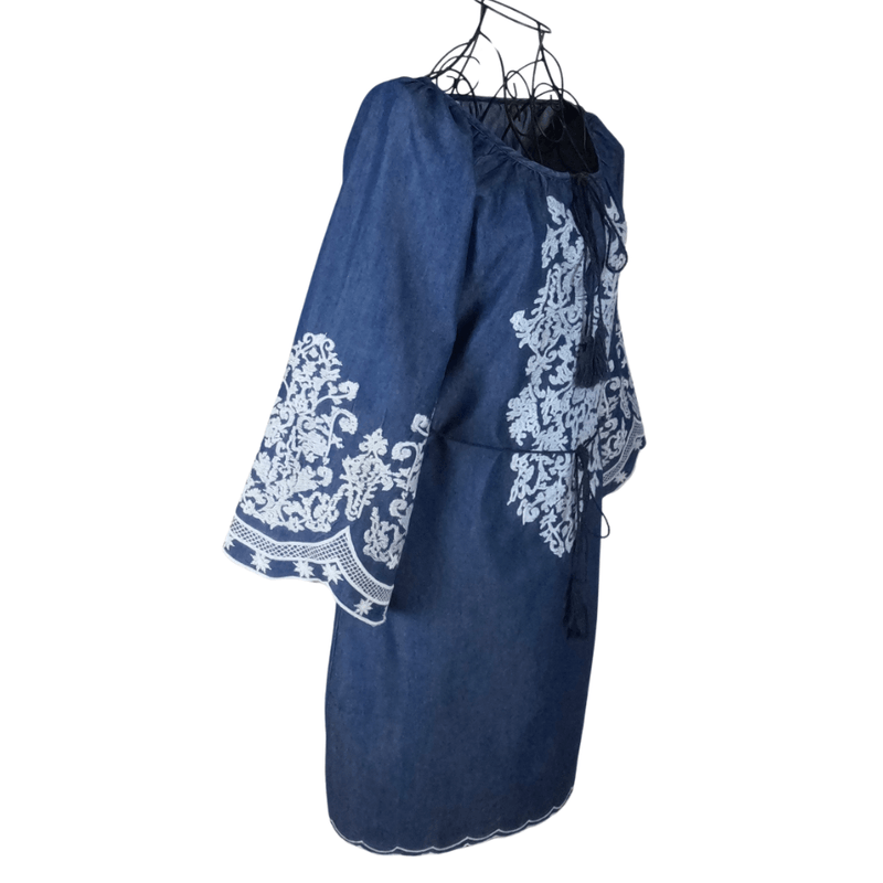 Fashion, accesorii si bijuterii - Femei - Imbracaminte femei - Rochii femei - Rochie traditionala dama R, albastru/alb , marimea 2XL - Infinity.ro