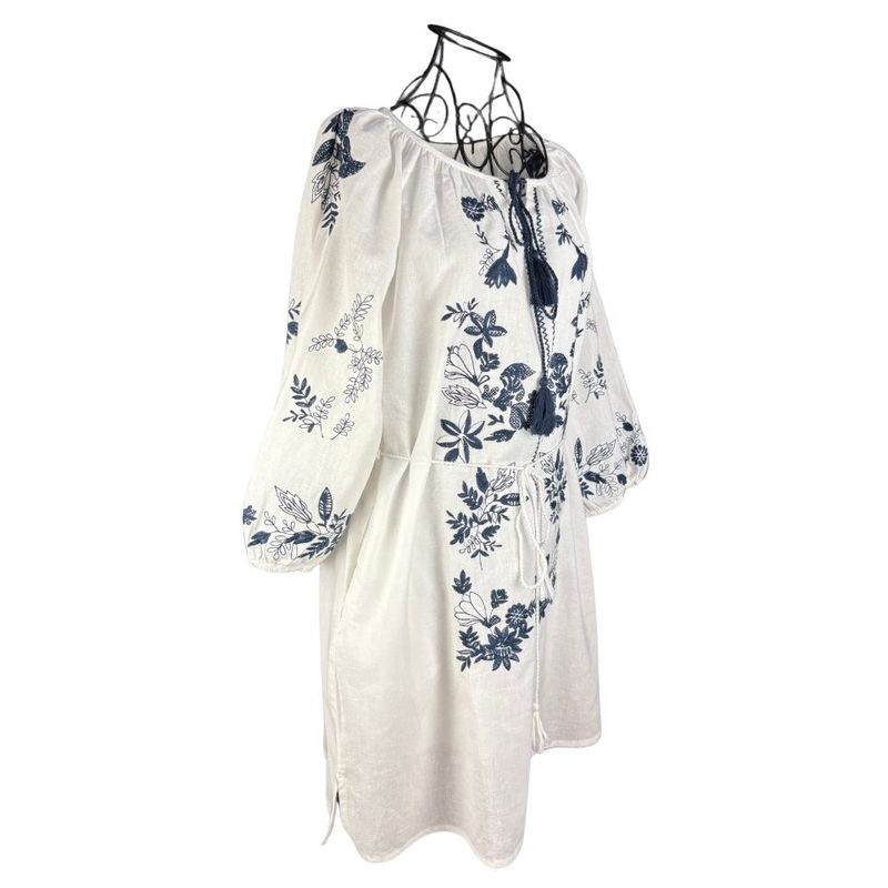 Fashion, accesorii si bijuterii - Femei - Imbracaminte femei - Rochii femei - Rochie traditionala dama R25 alb/albastru , marimea M - Infinity.ro
