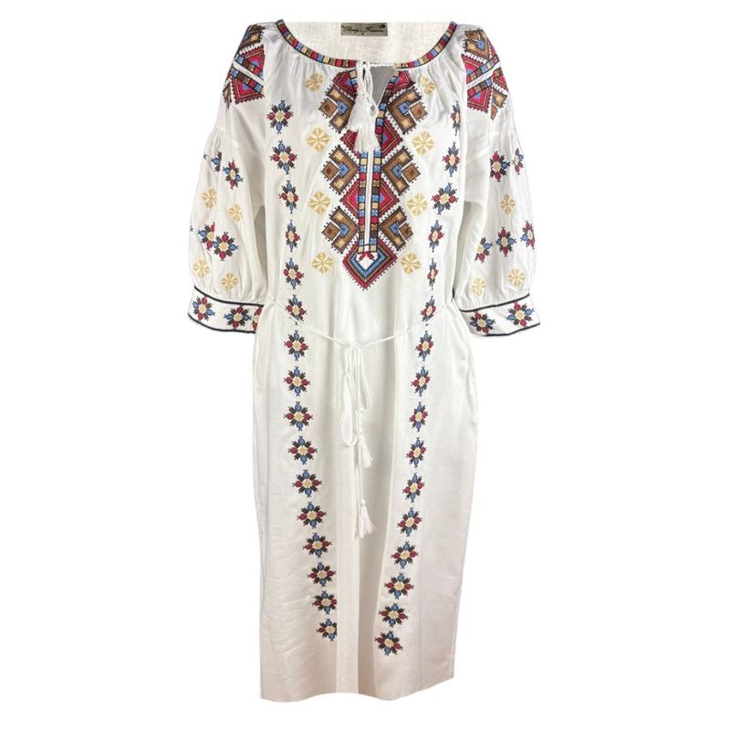 Fashion, accesorii si bijuterii - Femei - Imbracaminte femei - Rochii femei - Rochie traditionala dama R25 alb/maro , marimea XL - Infinity.ro
