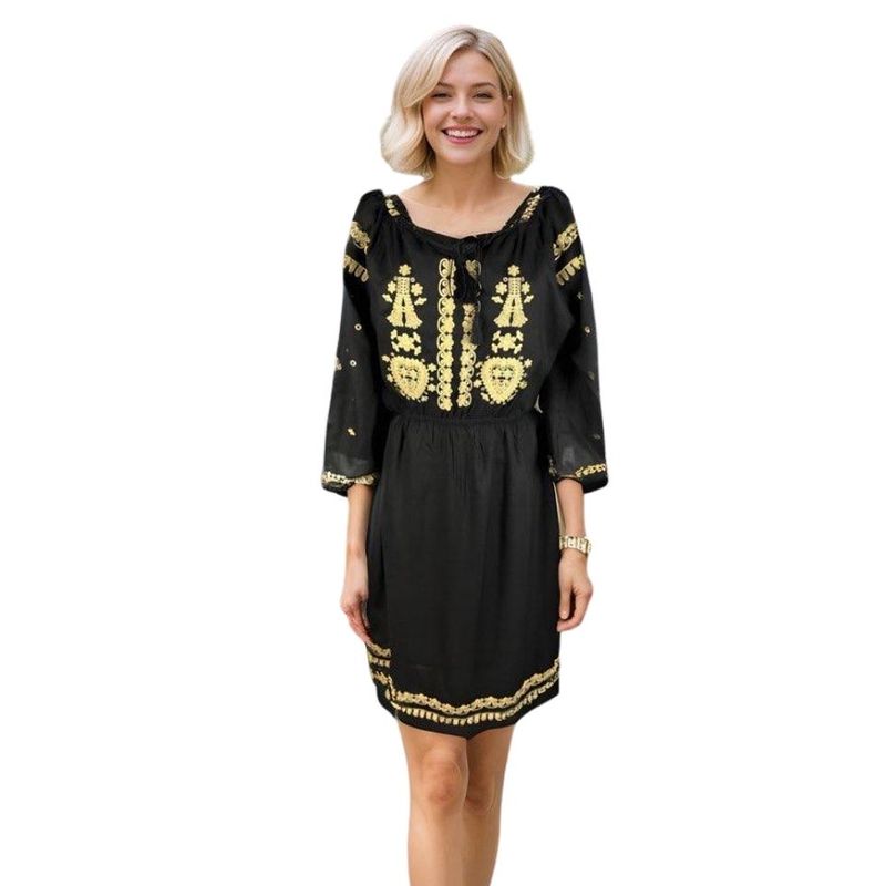 Fashion, accesorii si bijuterii - Femei - Imbracaminte femei - Rochii femei - Rochie traditionala dama RL25 negru/bej , marimea 3XL - Infinity.ro