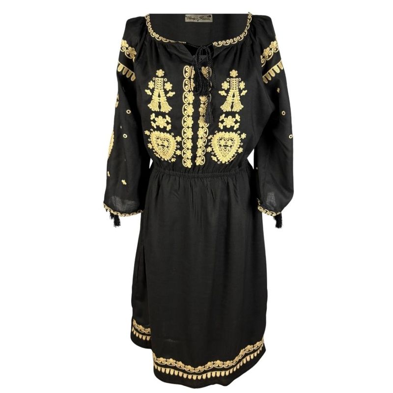 Fashion, accesorii si bijuterii - Femei - Imbracaminte femei - Rochii femei - Rochie traditionala dama RL25 negru/bej , marimea 3XL - Infinity.ro