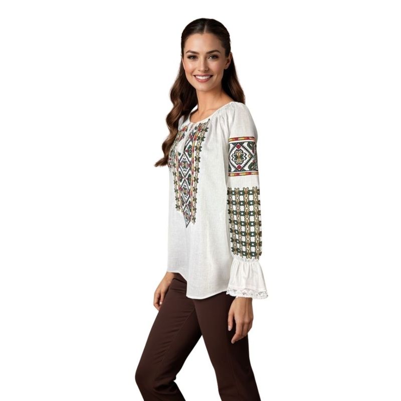Fashion, accesorii si bijuterii - Femei - Imbracaminte femei - Camasi si bluze femei - Bluza dama tip ie I26 alb/portocaliu , marimea 3XL - Infinity.ro