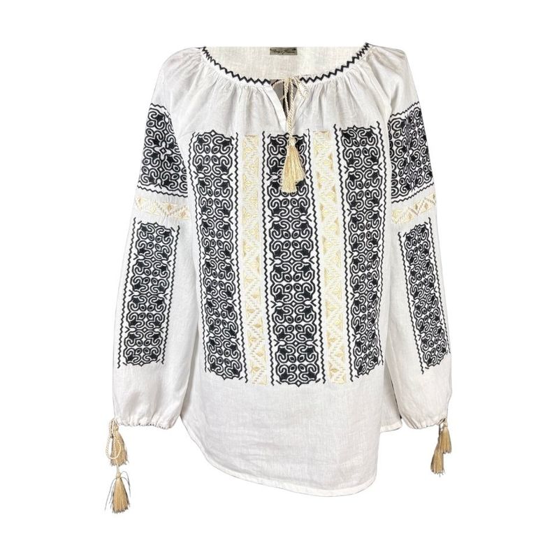 Fashion, accesorii si bijuterii - Femei - Imbracaminte femei - Camasi si bluze femei - Bluza dama tip ie I26 alb/auriu , marimea 3XL - Infinity.ro