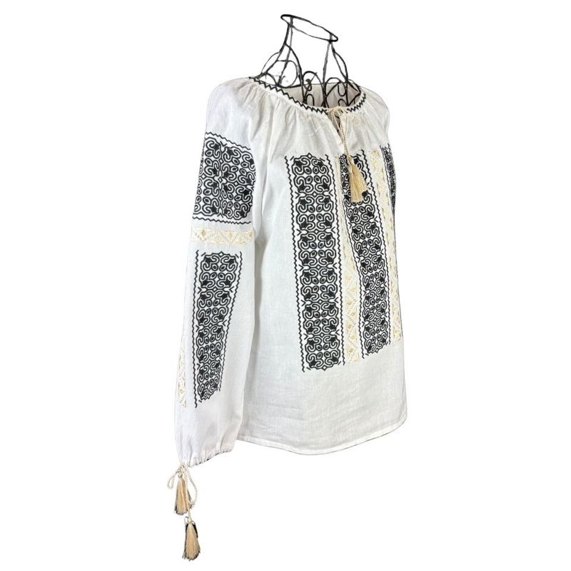 Fashion, accesorii si bijuterii - Femei - Imbracaminte femei - Camasi si bluze femei - Bluza dama tip ie I26 alb/auriu , marimea 3XL - Infinity.ro