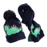 Fashion, accesorii si bijuterii - Copii - Accesorii copii - Caciuli si palarii copii - Set caciula si fular, pentru copii, Buticcochet, din viscoza si sintetic, model cu dinozauri, Bleumarin - SETF308 - Infinity.ro