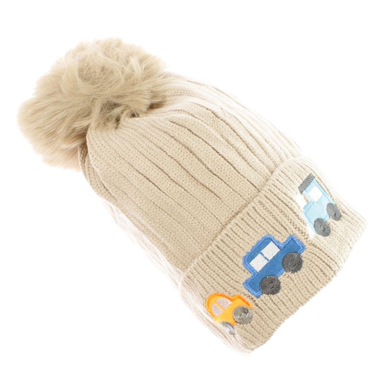 Fashion, accesorii si bijuterii - Copii - Accesorii copii - Caciuli si palarii copii - Fes pentru copii, Buticcochet, din viscoza si sintetic, model cu masinute, Bej - FES367 - Infinity.ro