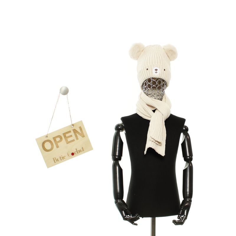 Fashion, accesorii si bijuterii - Copii - Accesorii copii - Caciuli si palarii copii - Set caciula si fular, pentru copii, Buticcochet, din viscoza si sintetic, model cu ursulet, Crem - SETF263 - Infinity.ro