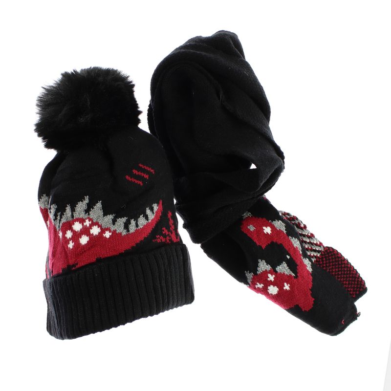 Fashion, accesorii si bijuterii - Copii - Accesorii copii - Caciuli si palarii copii - Set caciula si fular, pentru copii, Buticcochet, din viscoza si sintetic, model cu dinozauri, Negru - SETF307 - Infinity.ro